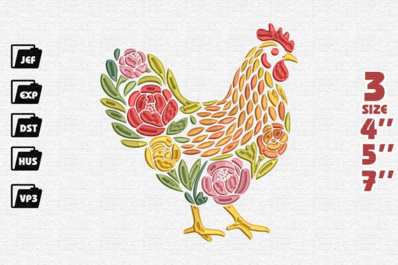 Artistic Floral Chicken Embroidery Design Review