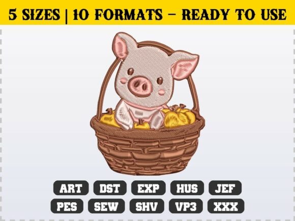 Cute Fall Pig Embroidery for Handmade Gifts