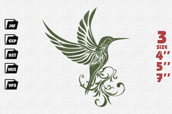 Elegant Ornate Hummingbird Embroidery Design