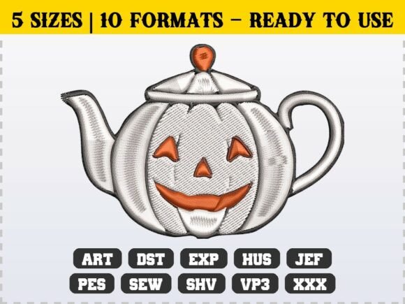 Fall Halloween Teapot Pumpkin Embroidery Review