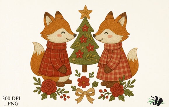 Faux Embroidery Fox Couple Christmas PNG Review