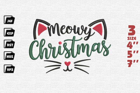Festive Meowy Christmas Cat Embroidery Design