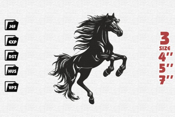 Majestic Rearing Black Horse Embroidery Design
