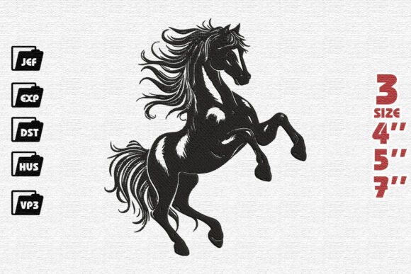 Majestic Rearing Black Stallion Embroidery