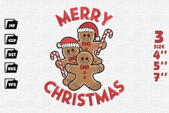 Merry Christmas Gingerbread Friends Embroidery
