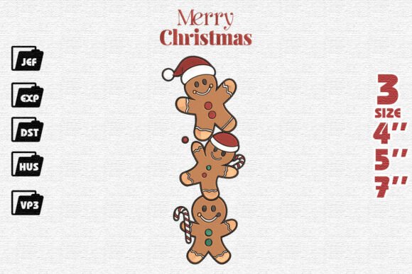 Merry Christmas Gingerbread Man Stack Embroidery Design