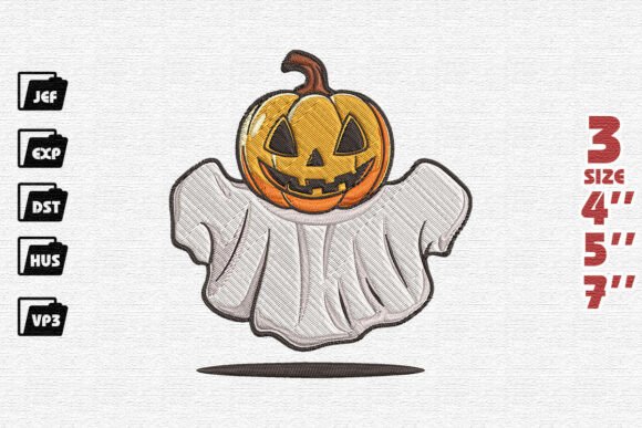 Mischievous Floating Jack-o Lantern Ghost Embroidery