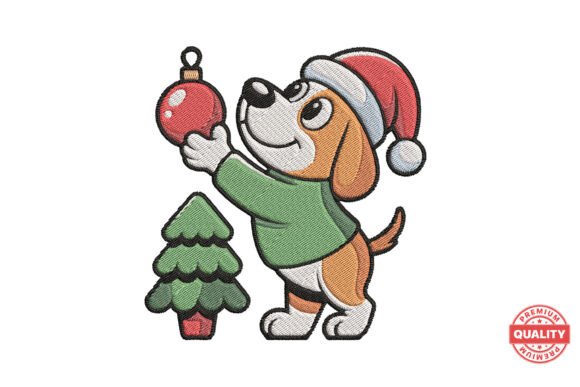 Puppy Decorating Christmas Tree Embroidery