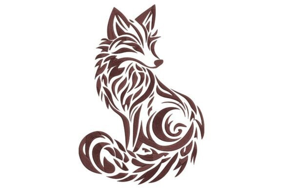 Tribal Fox in Chocolate Brown Embroidery Design